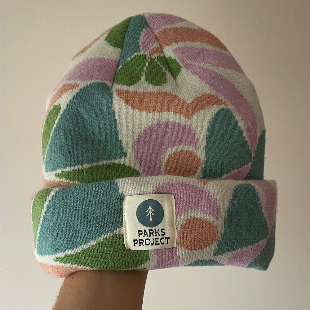 Parks Project Beanie - Green, Pink, Blue pattern
